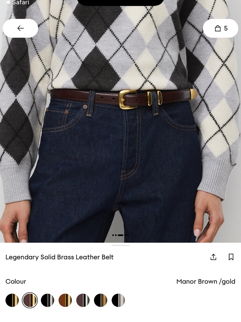Aritzia Leather Belt in Manor Brown with Gold Hardware - Picture 3 of 6